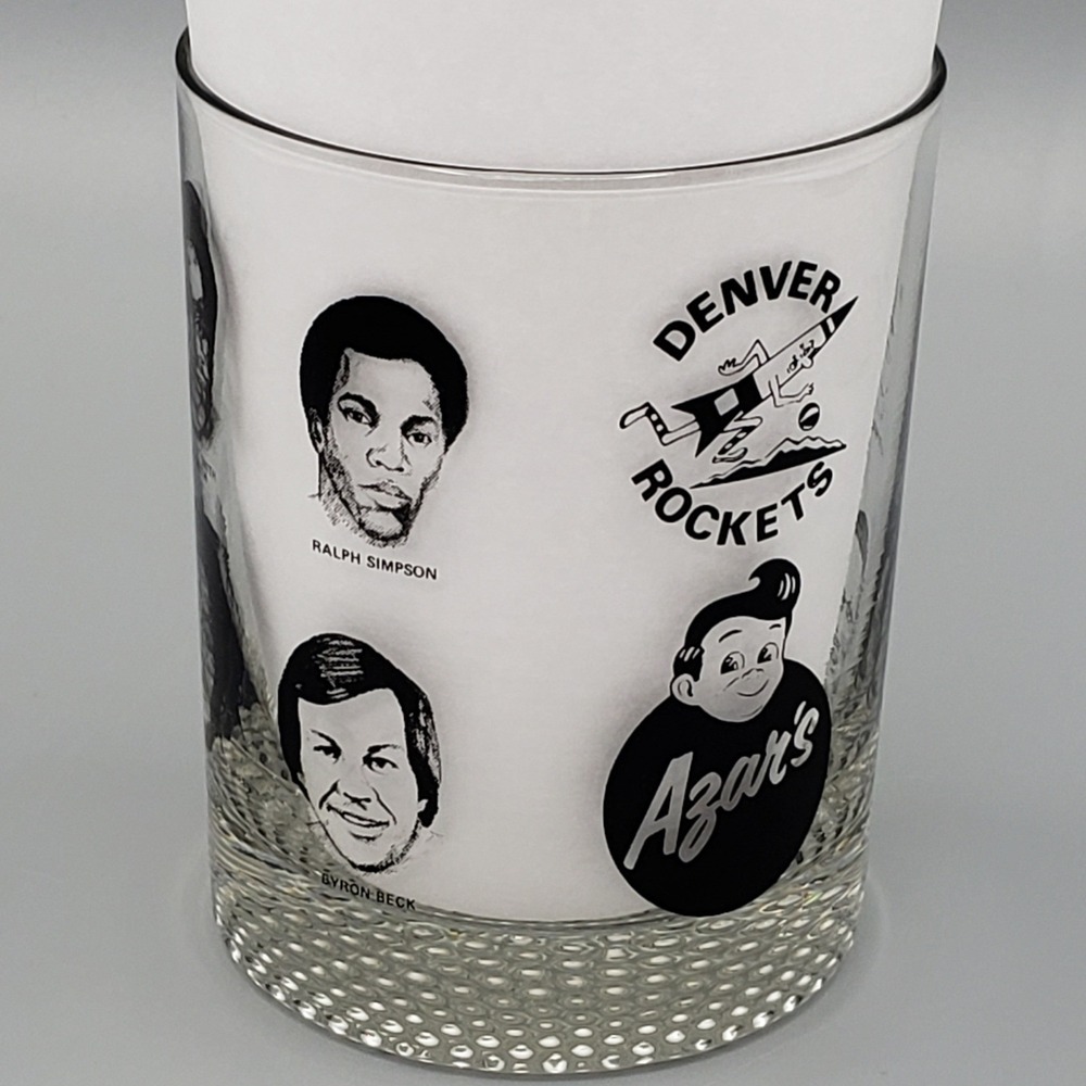 Rare Vintage 1973-74 Denver Rockets ABA Basketball Roster Glass Azar's Big Boy